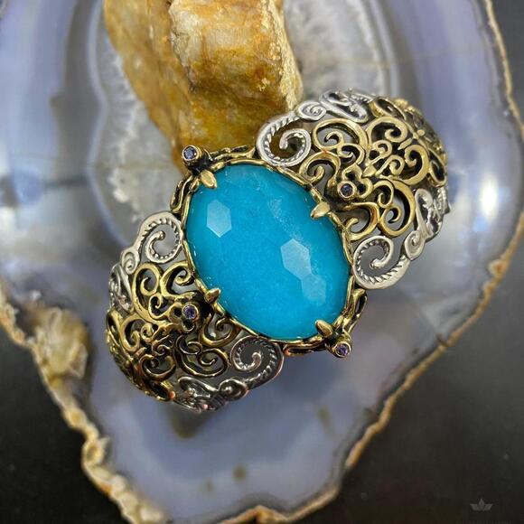 Carolyn Pollack Sterling/Brass Faceted Blue Quartzite Doublet Tanzanite Bracelet - Picture 2 of 10